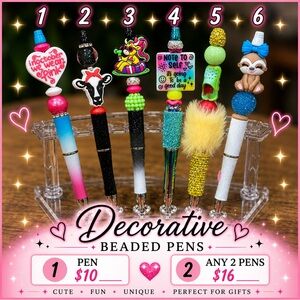 Decorative Beaded Pens Choose 1 or Bundle w Refill
